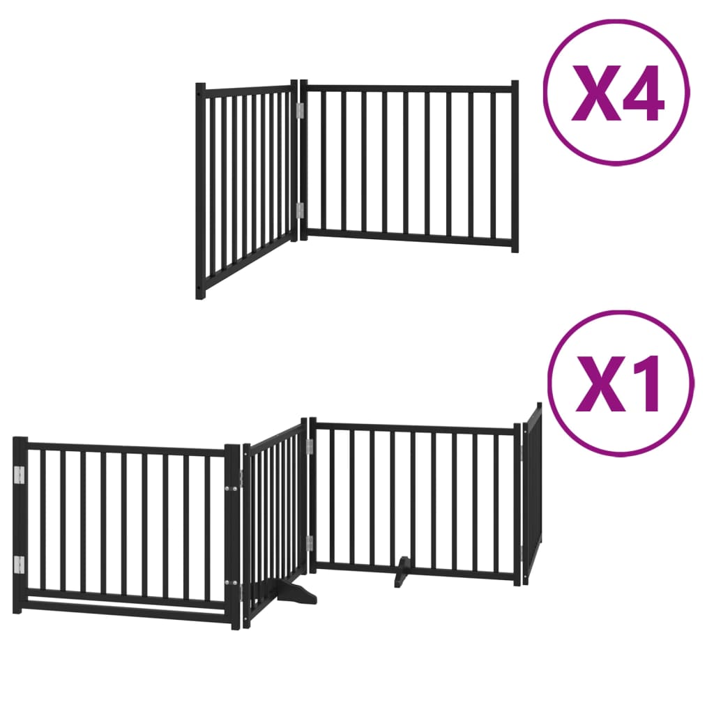 Dog Gate with Door Foldable 12 Panels Black 960 cm Poplar Wood