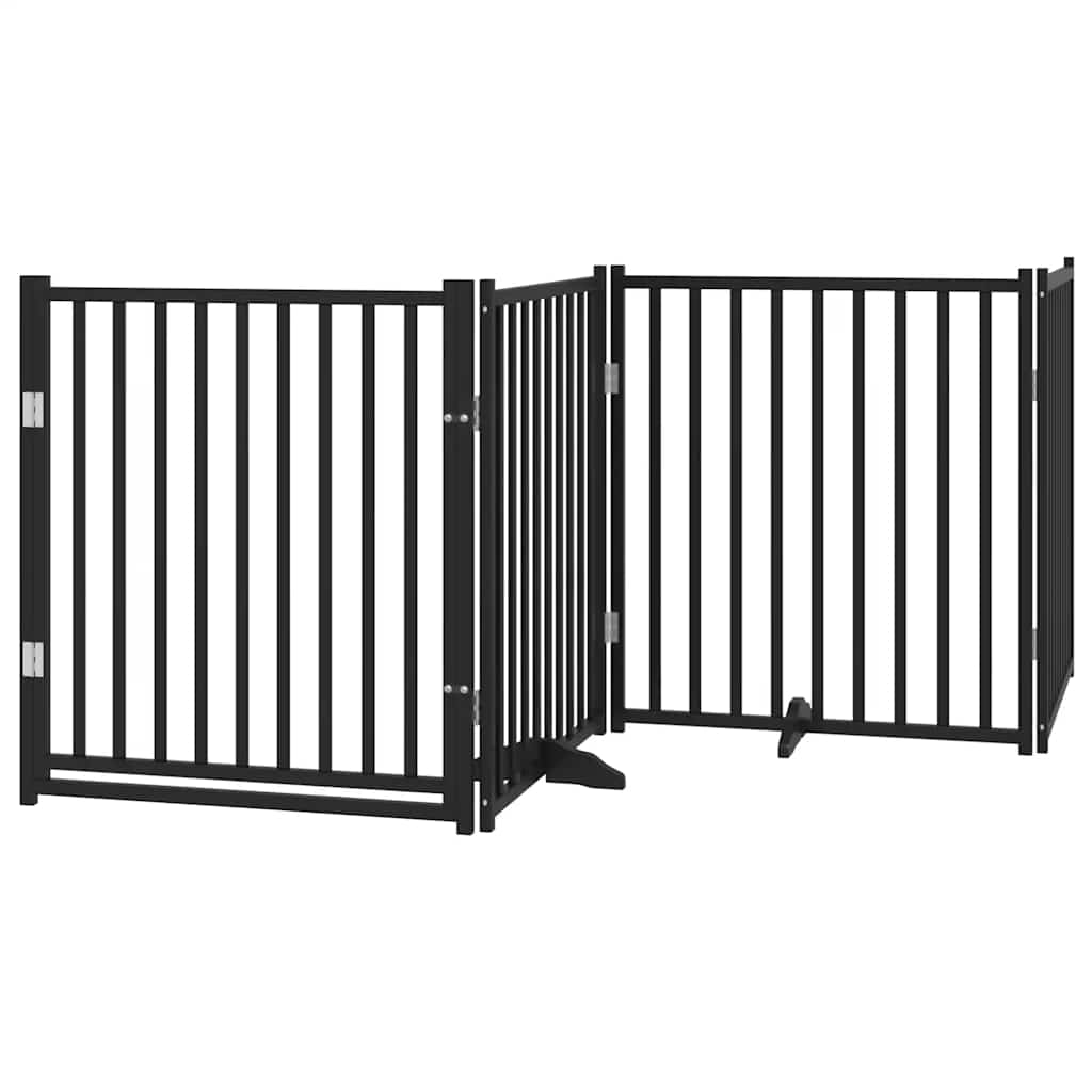 Dog Gate with Door Foldable 6 Panels Black 480 cm Poplar Wood