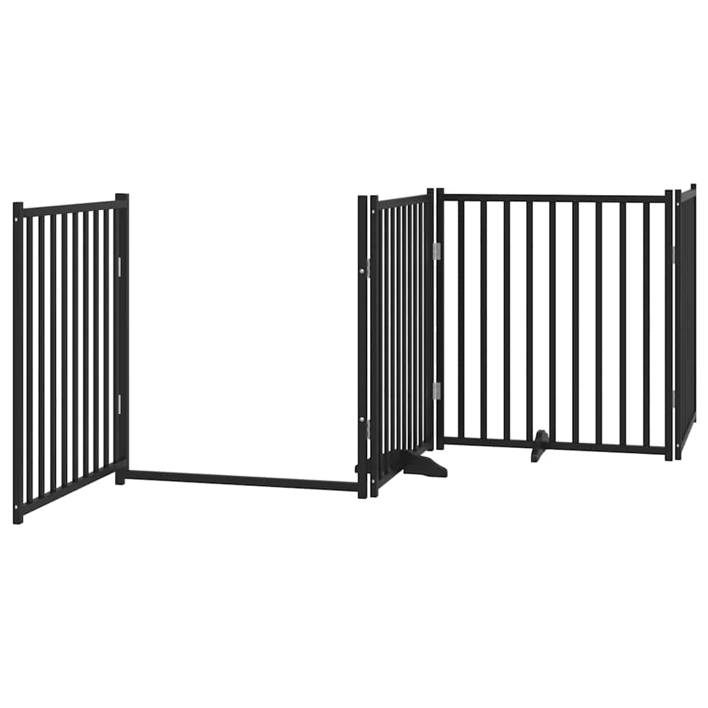 Dog Gate with Door Foldable 6 Panels Black 480 cm Poplar Wood