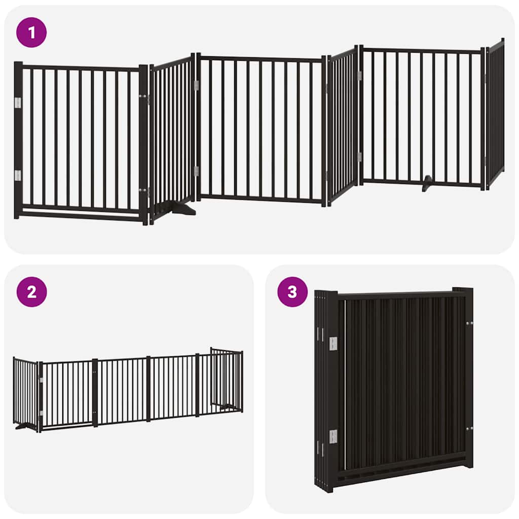 Dog Gate with Door Foldable 6 Panels Black 480 cm Poplar Wood