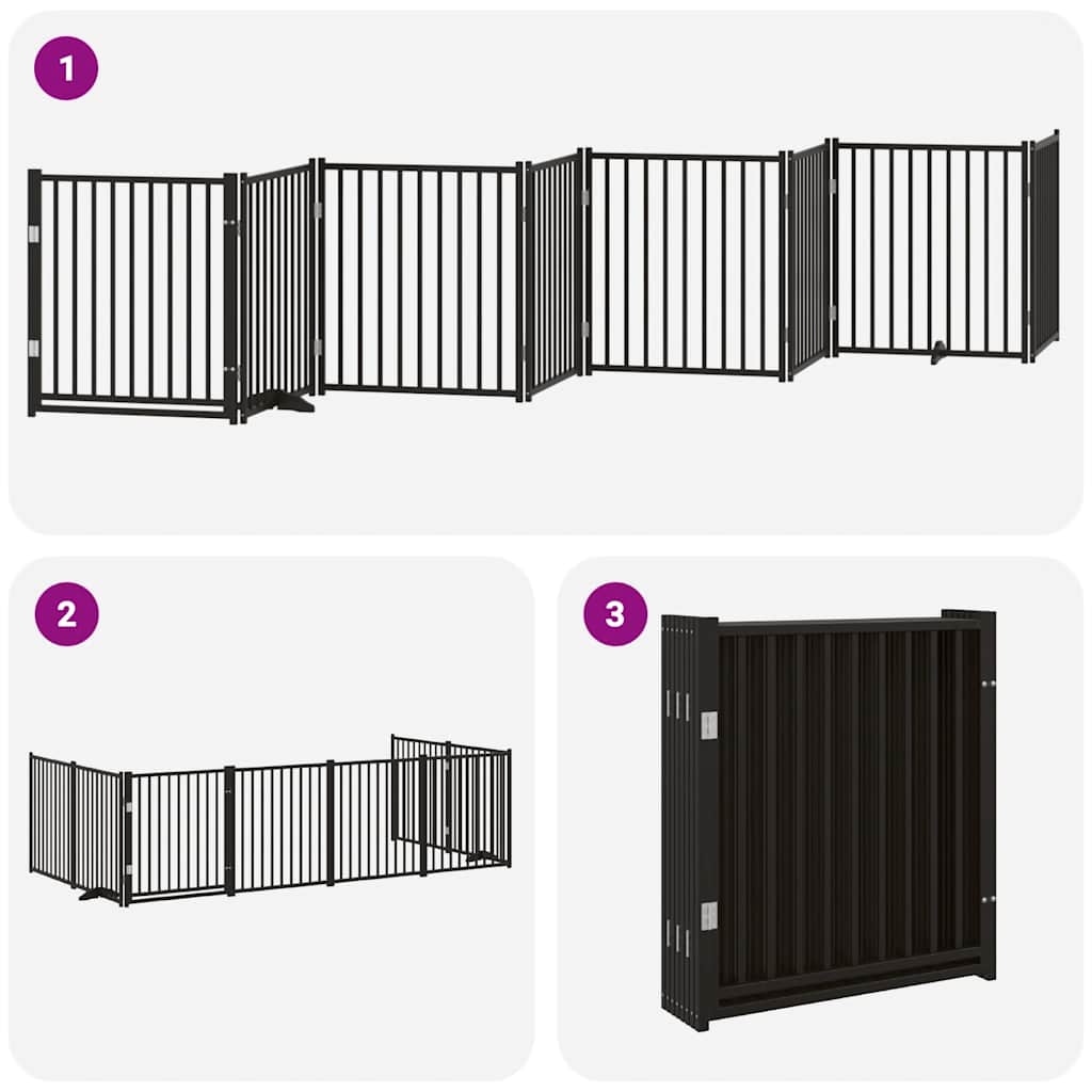 Dog Gate with Door Foldable 8 Panels Black 640 cm Poplar Wood