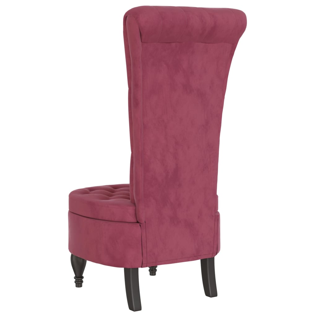 High Back Chair Wine Red Velvet Button Design