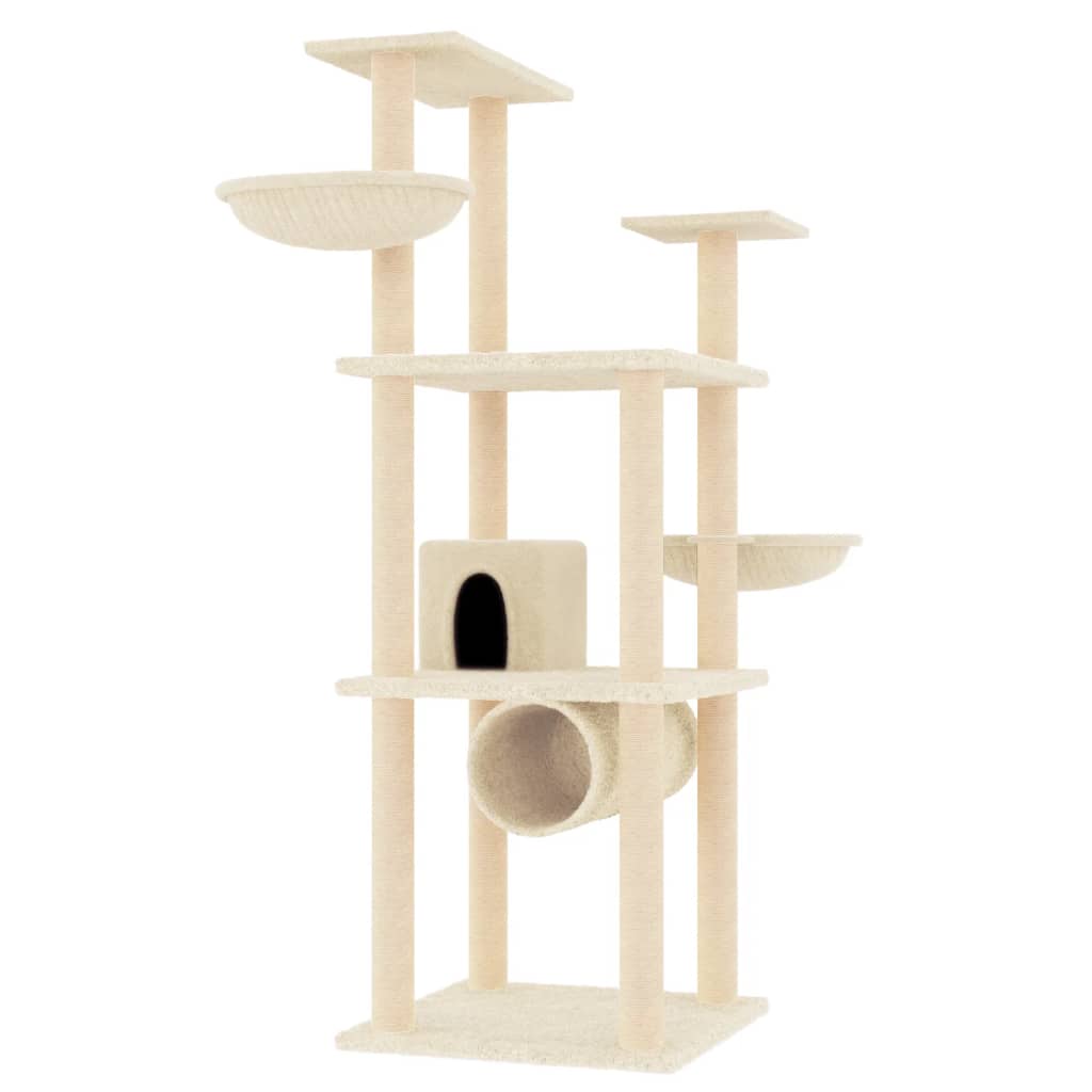 Cat Tree with Sisal Scratching Posts Cream 141 cm