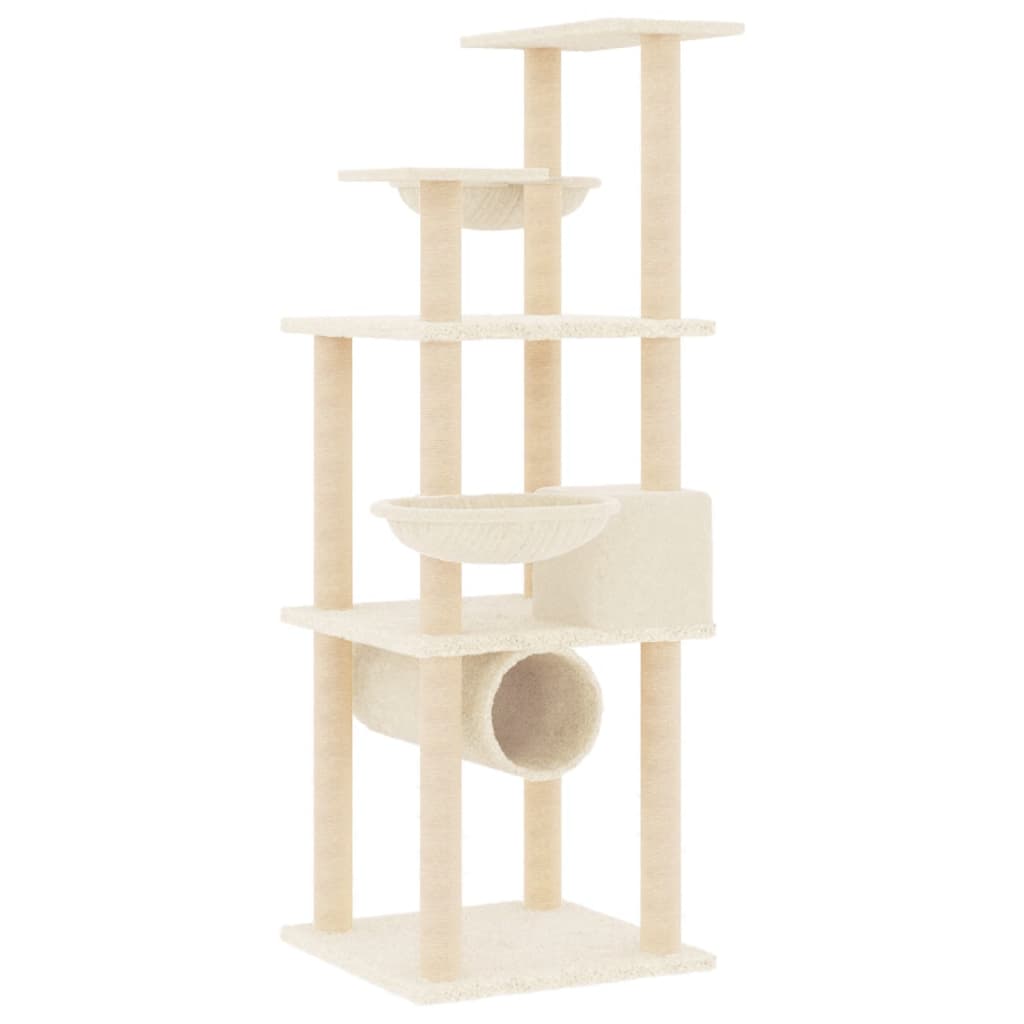 Cat Tree with Sisal Scratching Posts Cream 141 cm