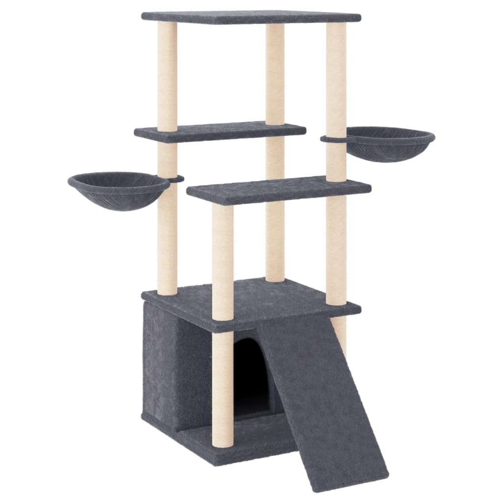 Cat Tree with Sisal Scratching Posts Dark Grey 133 cm