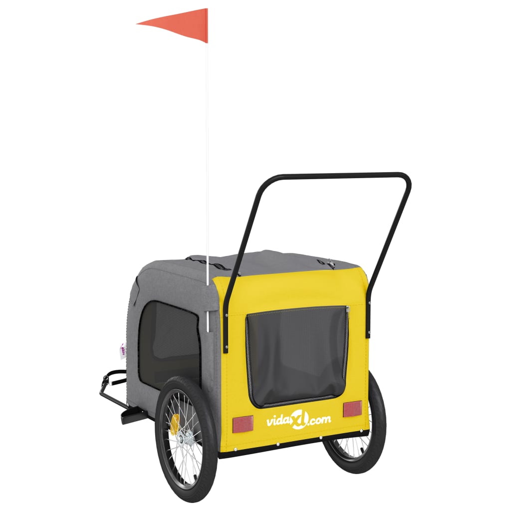 Pet Bike Trailer Yellow and Grey Oxford Fabric and Iron