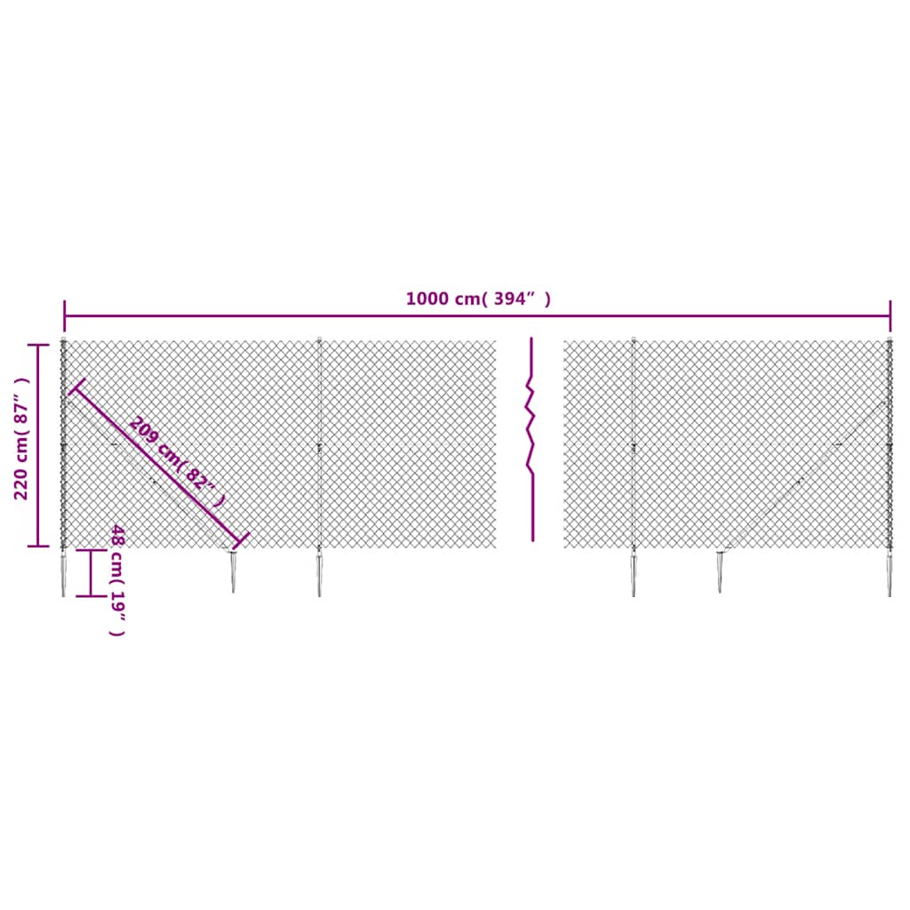 Chain Link Fence with Spike Anchors Green 2.2x10 m