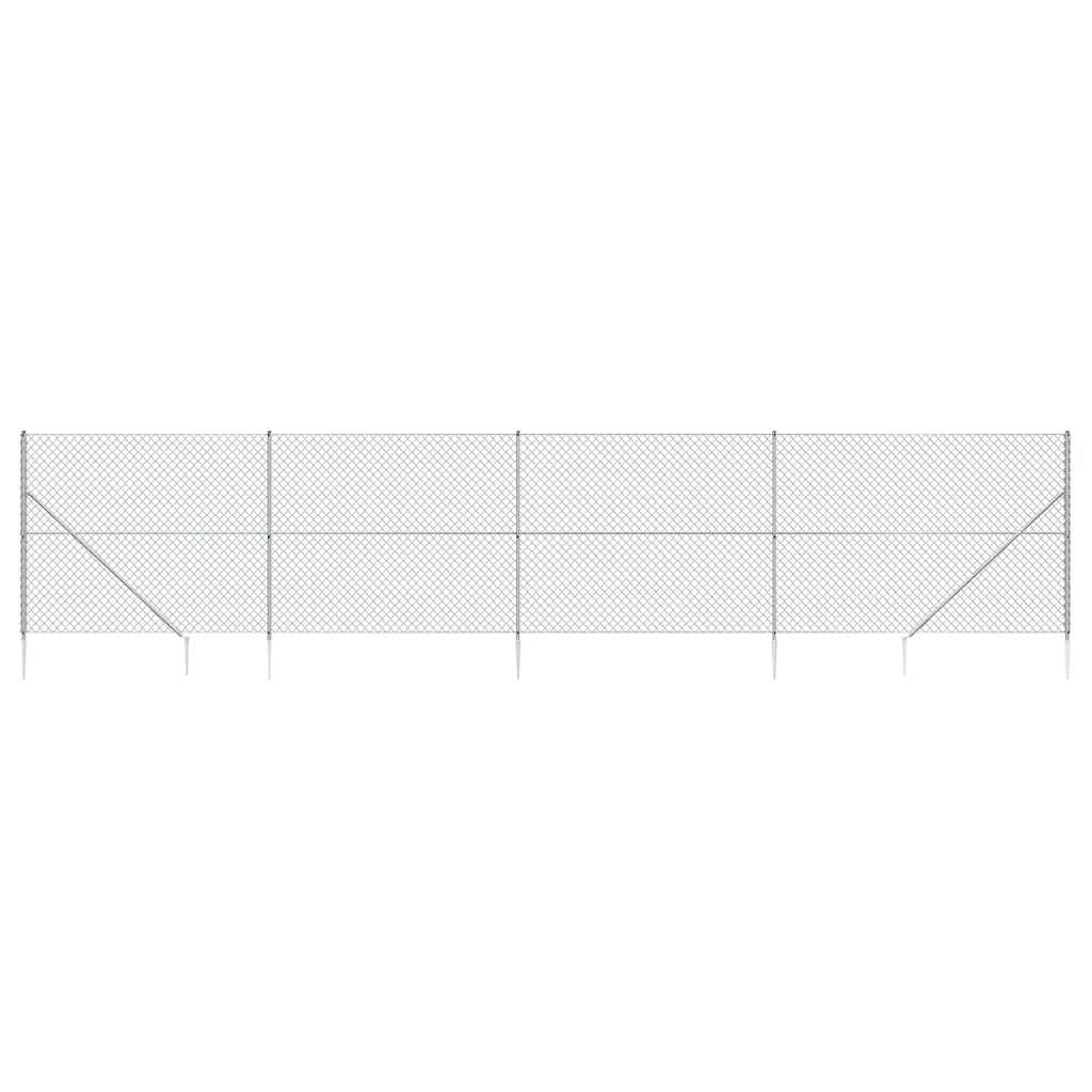 Chain Link Fence with Spike Anchors Silver 1.6x10 m