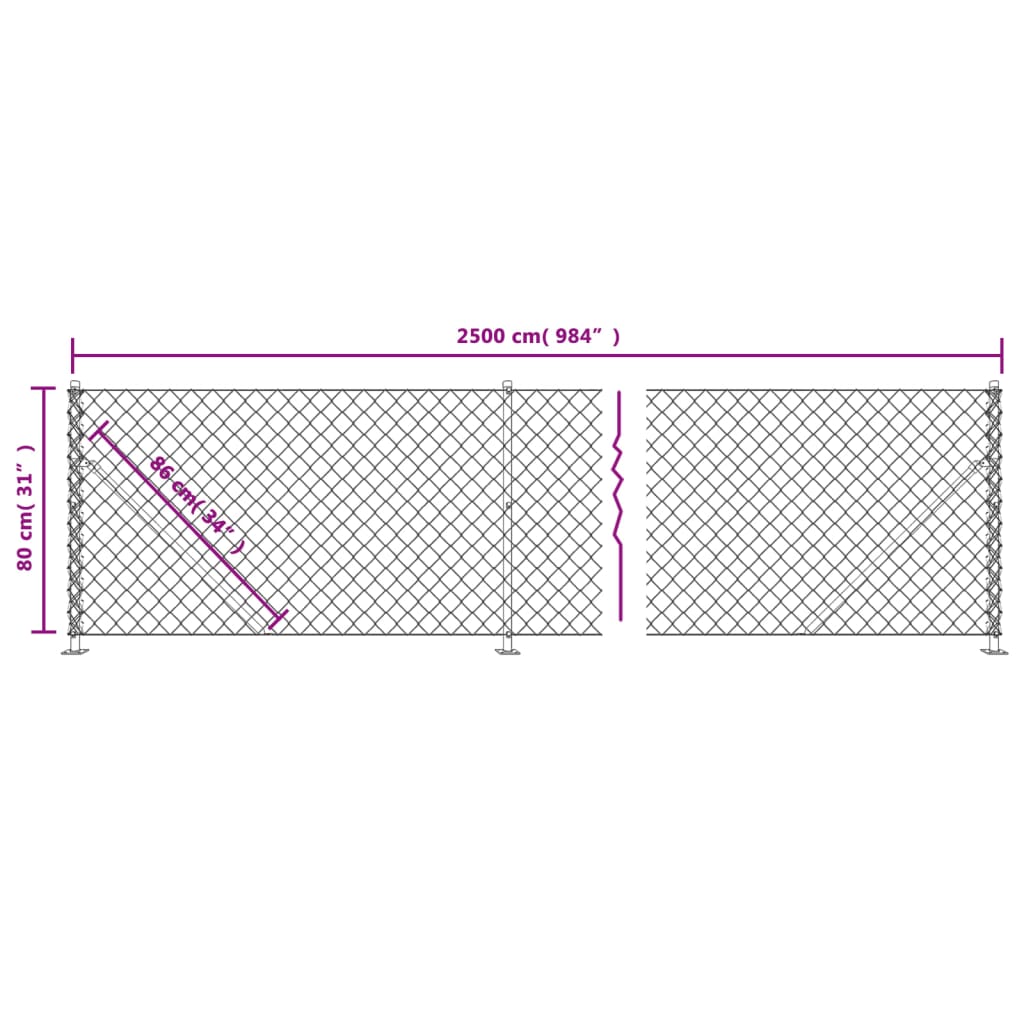 Chain Link Fence with Flange Silver 0.8x25 m