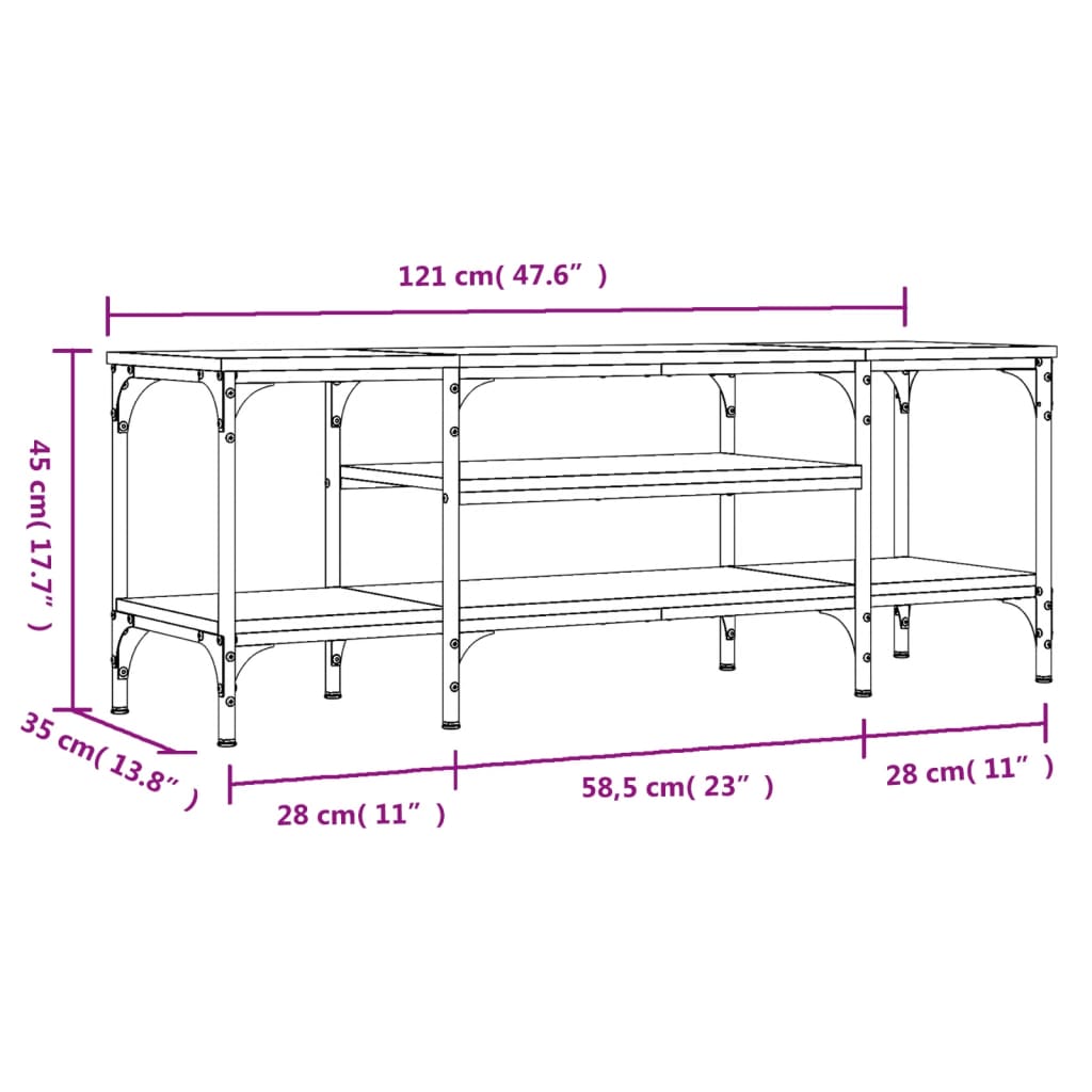 TV Cabinet Smoked Oak 121x35x45 cm Engineered Wood&Iron