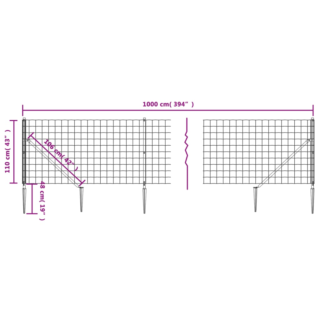 Wire Mesh Fence with Spike Anchors Green 1.1x10 m