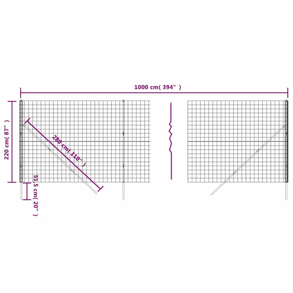 Wire Mesh Fence Anthracite 2.2x10 m Galvanised Steel