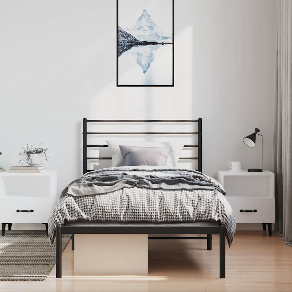 Metal Bed Frame without Mattress with Headboard Black 100x200cm
