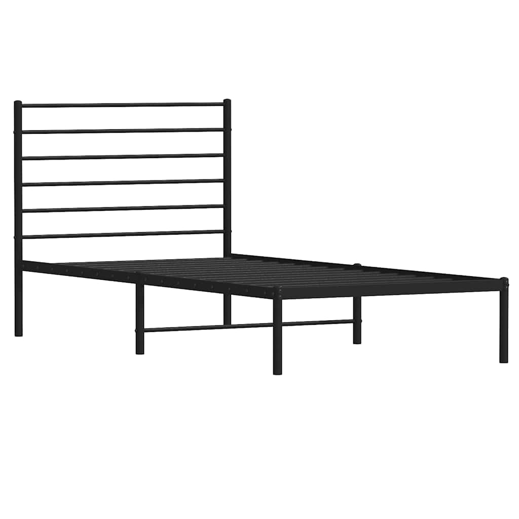 Metal Bed Frame without Mattress with Headboard Black 100x200cm