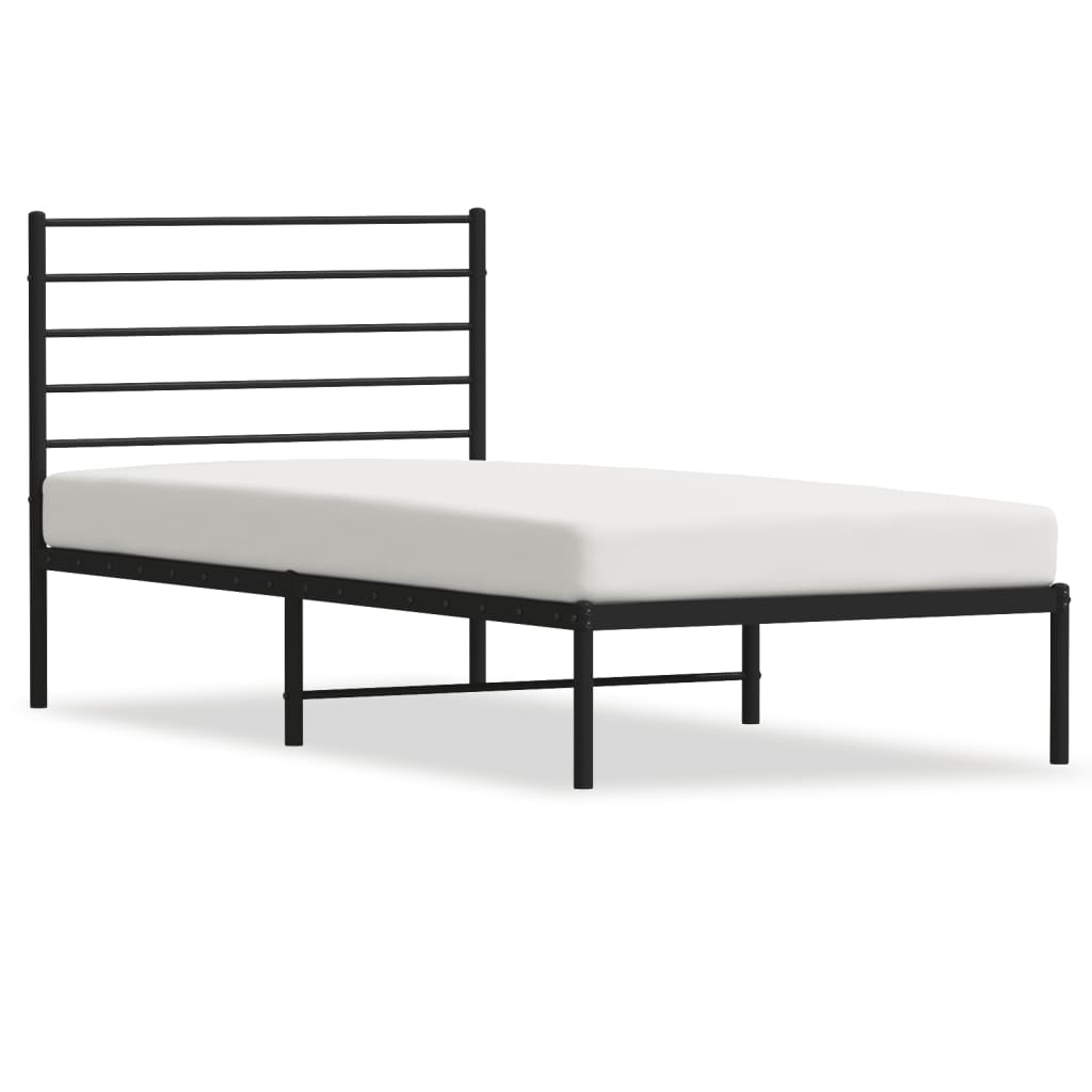 Metal Bed Frame without Mattress with Headboard Black 107x203cm