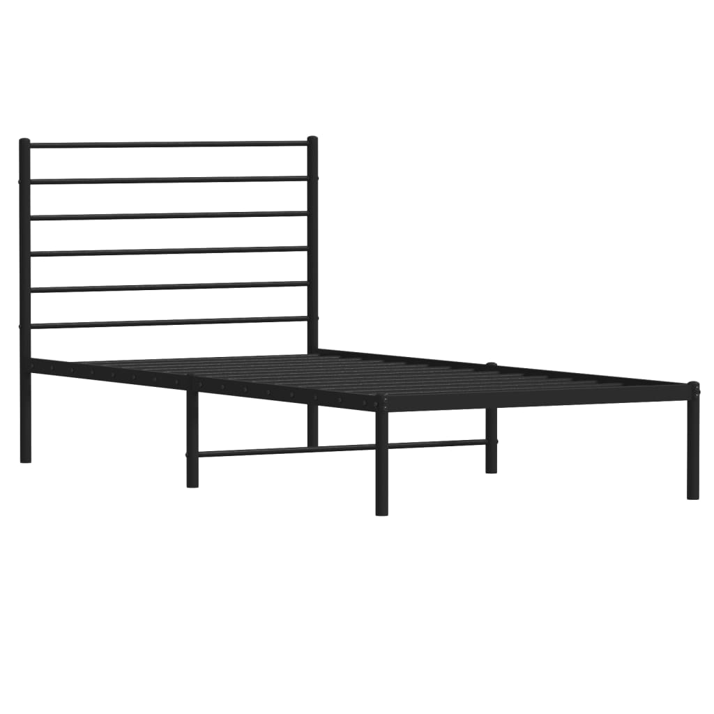Metal Bed Frame without Mattress with Headboard Black 107x203cm