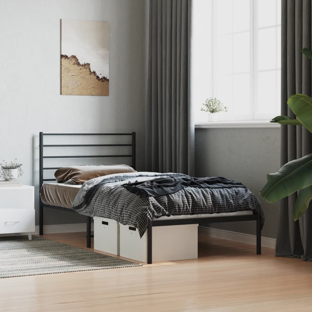 Metal Bed Frame without Mattress with Headboard Black 107x203cm