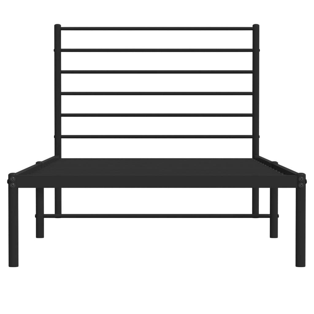 Metal Bed Frame without Mattress with Headboard Black 107x203cm