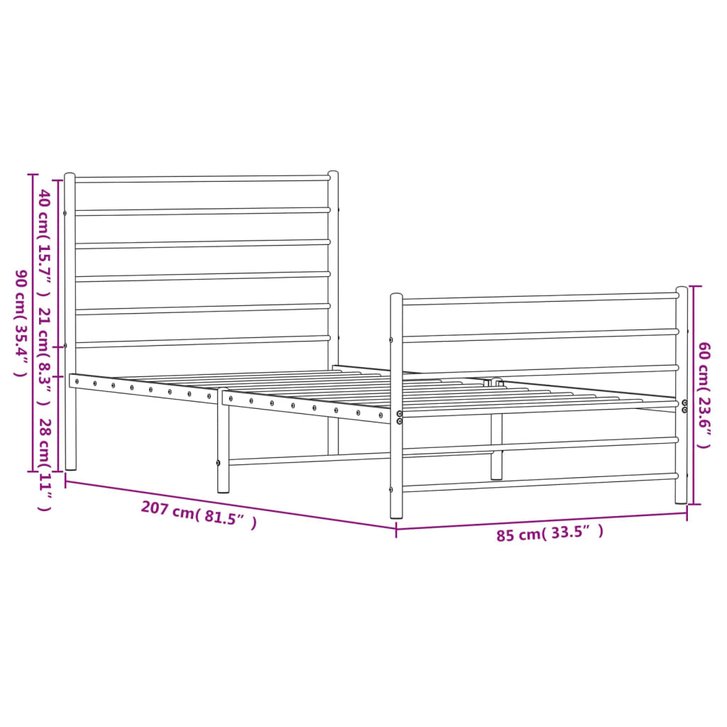 Metal Bed Frame without Mattress with Footboard Black 80x200cm