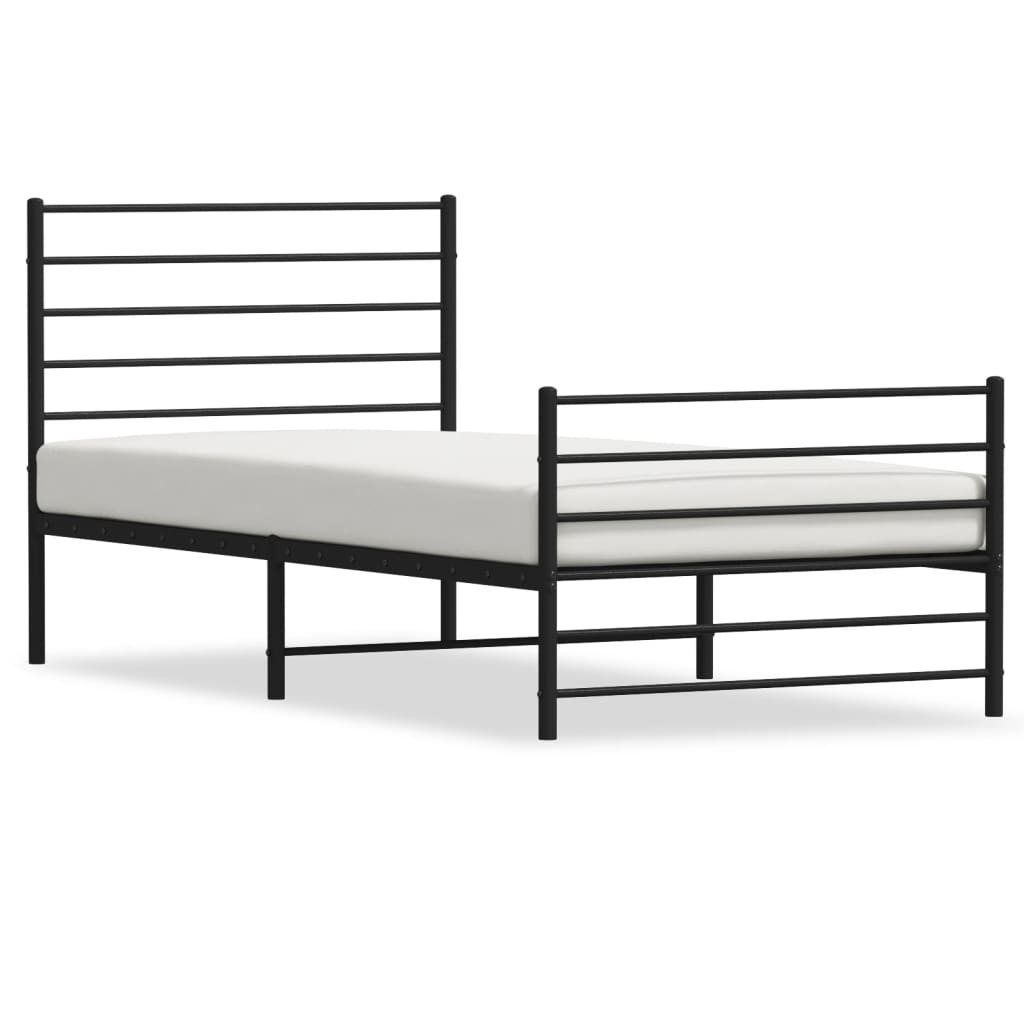 Metal Bed Frame without Mattress with Footboard Black 107x203cm