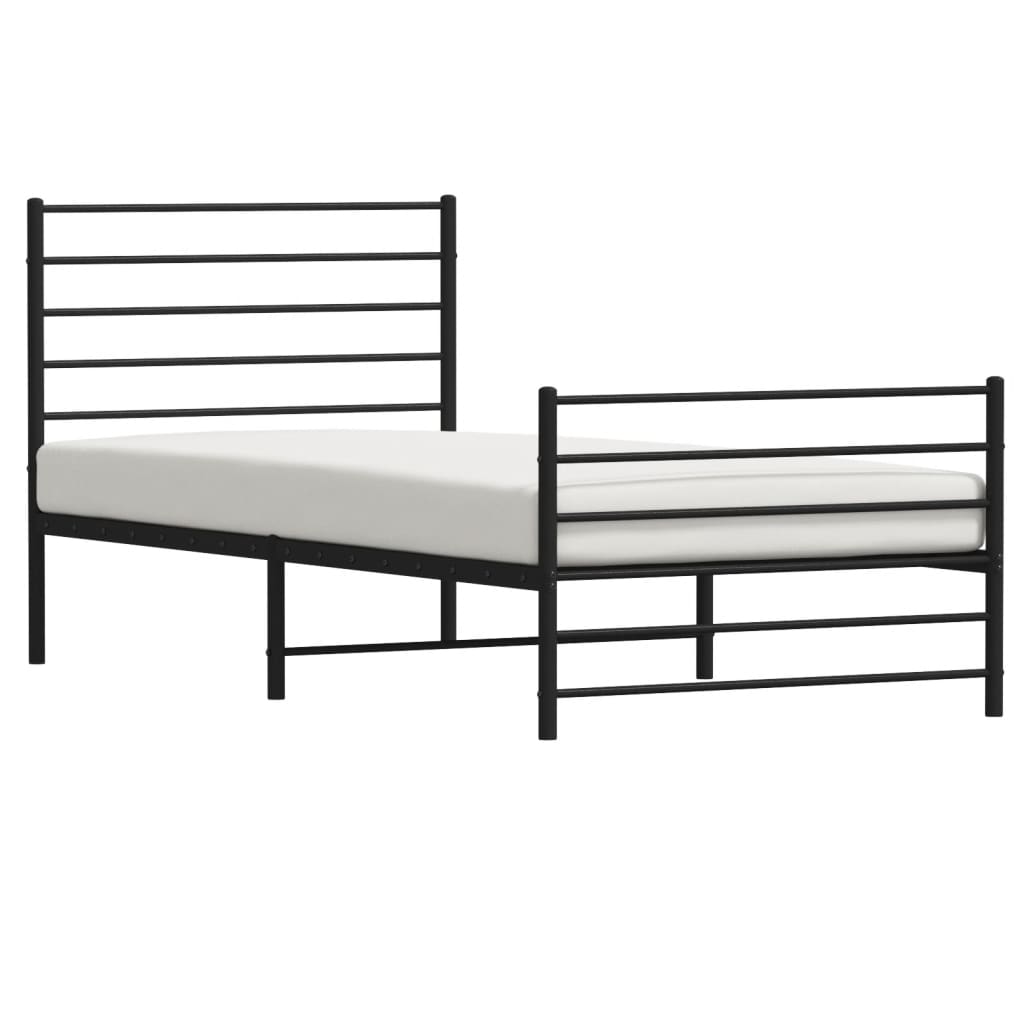 Metal Bed Frame without Mattress with Footboard Black 107x203cm