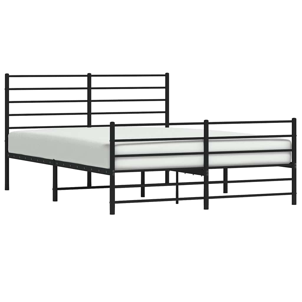 Metal Bed Frame without Mattress with Footboard Black 135x190cm