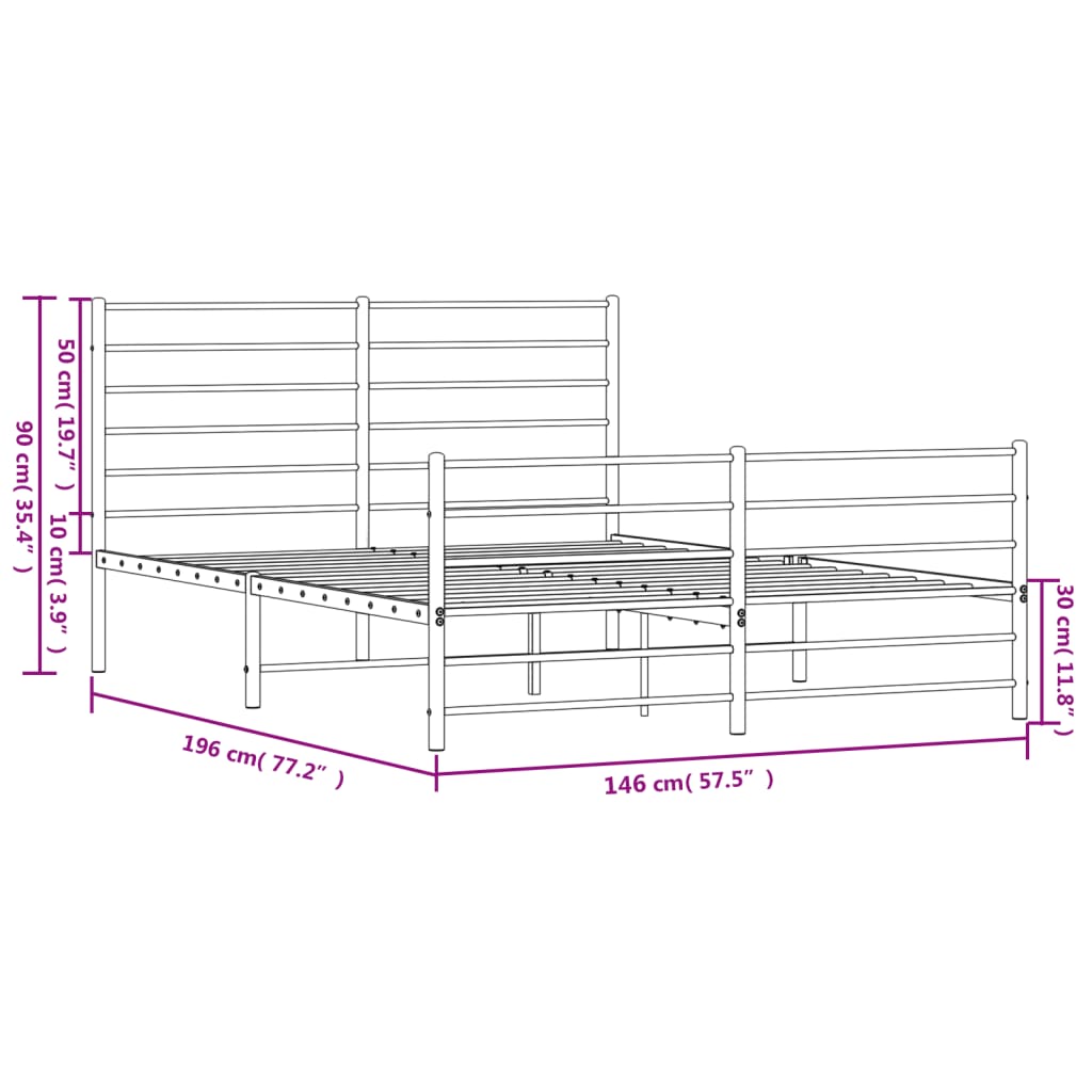 Metal Bed Frame without Mattress with Footboard Black 140x190cm
