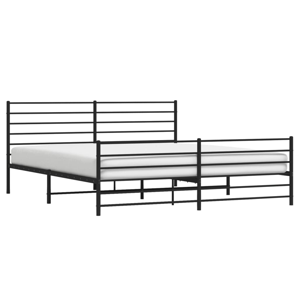 Metal Bed Frame without Mattress with Footboard Black 180x200cm