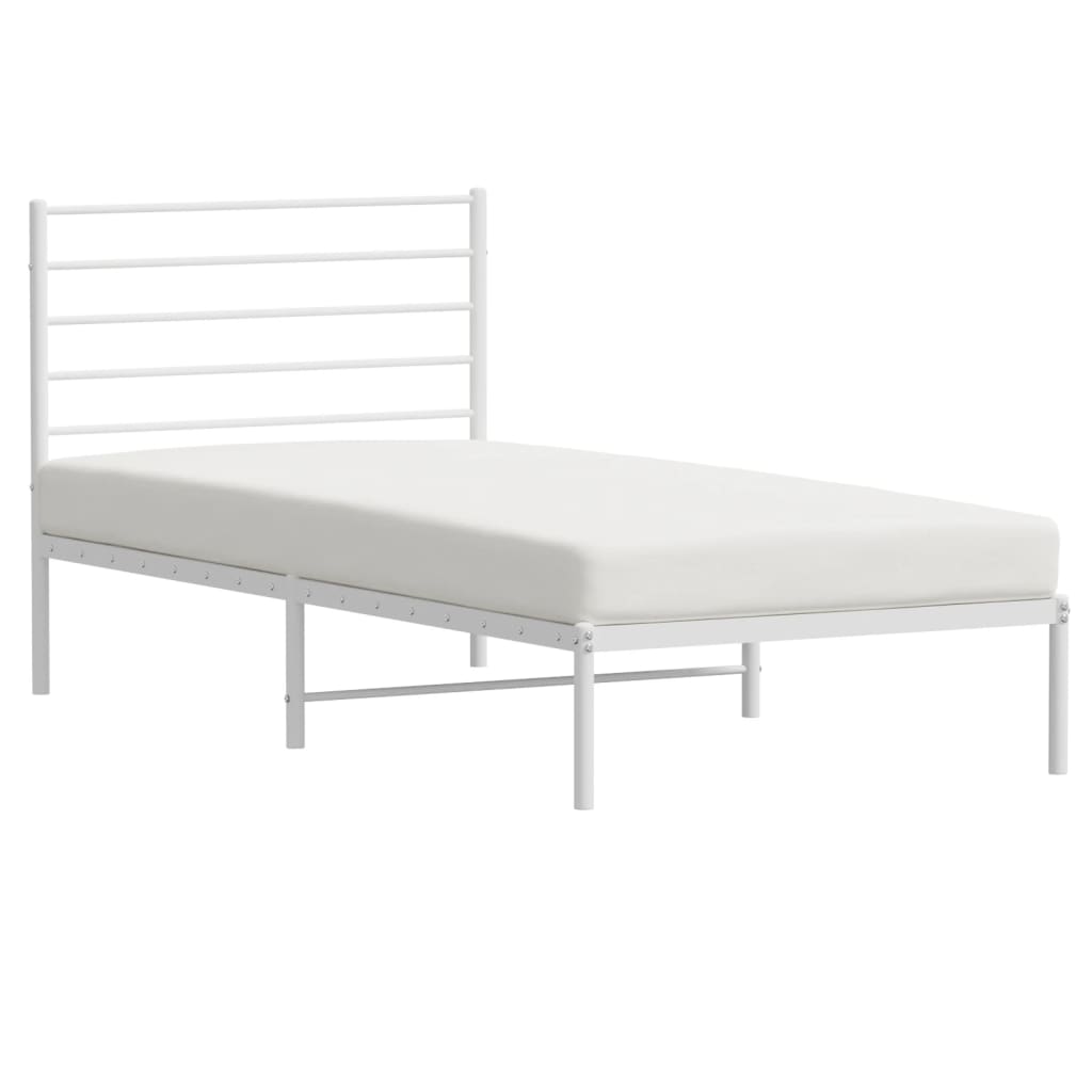 Metal Bed Frame without Mattress with Headboard White 75x190cm