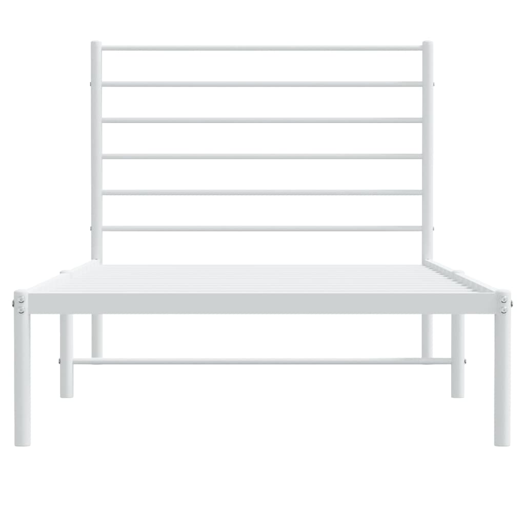 Metal Bed Frame without Mattress with Headboard White 75x190cm