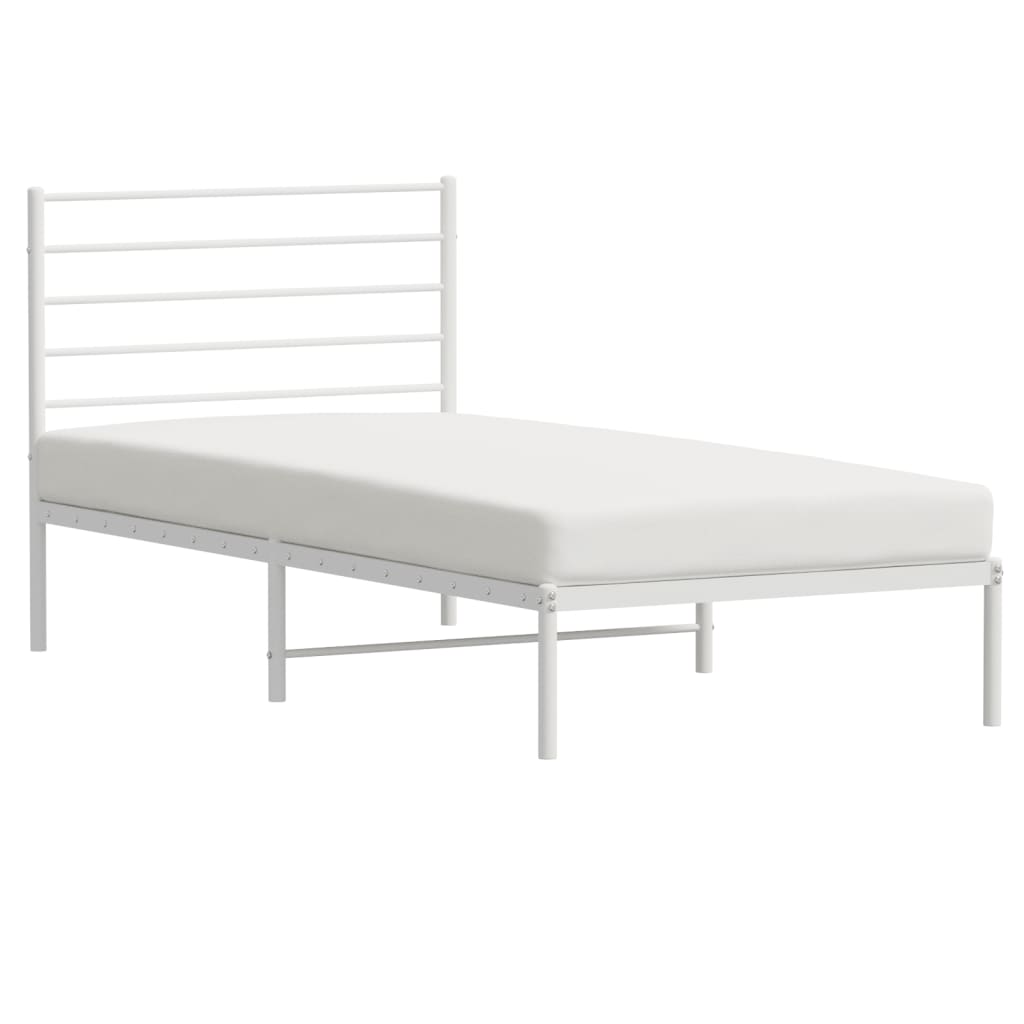 Metal Bed Frame without Mattress with Headboard White 90x190cm