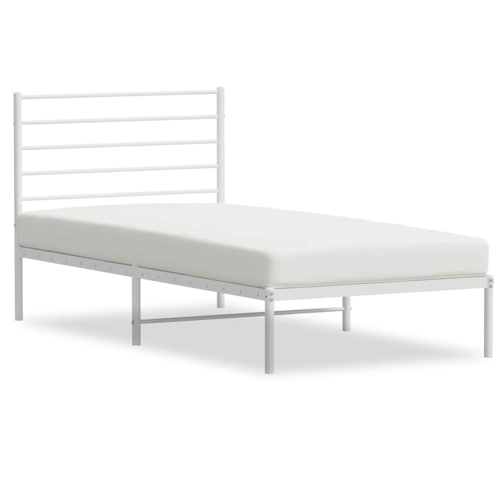 Metal Bed Frame without Mattress with Headboard White 100x190cm