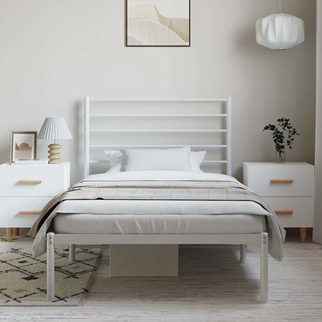 Metal Bed Frame without Mattress with Headboard White 100x190cm