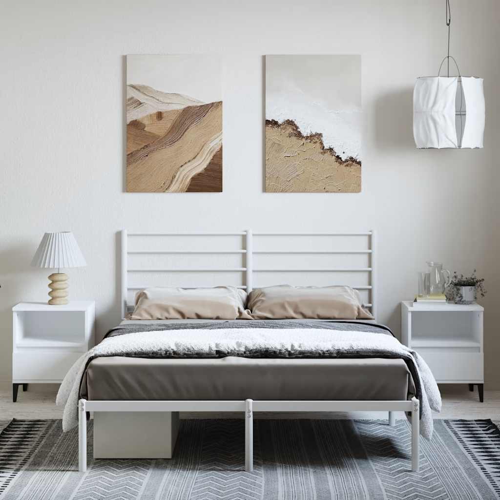 Metal Bed Frame without Mattress with Headboard White 135x190cm