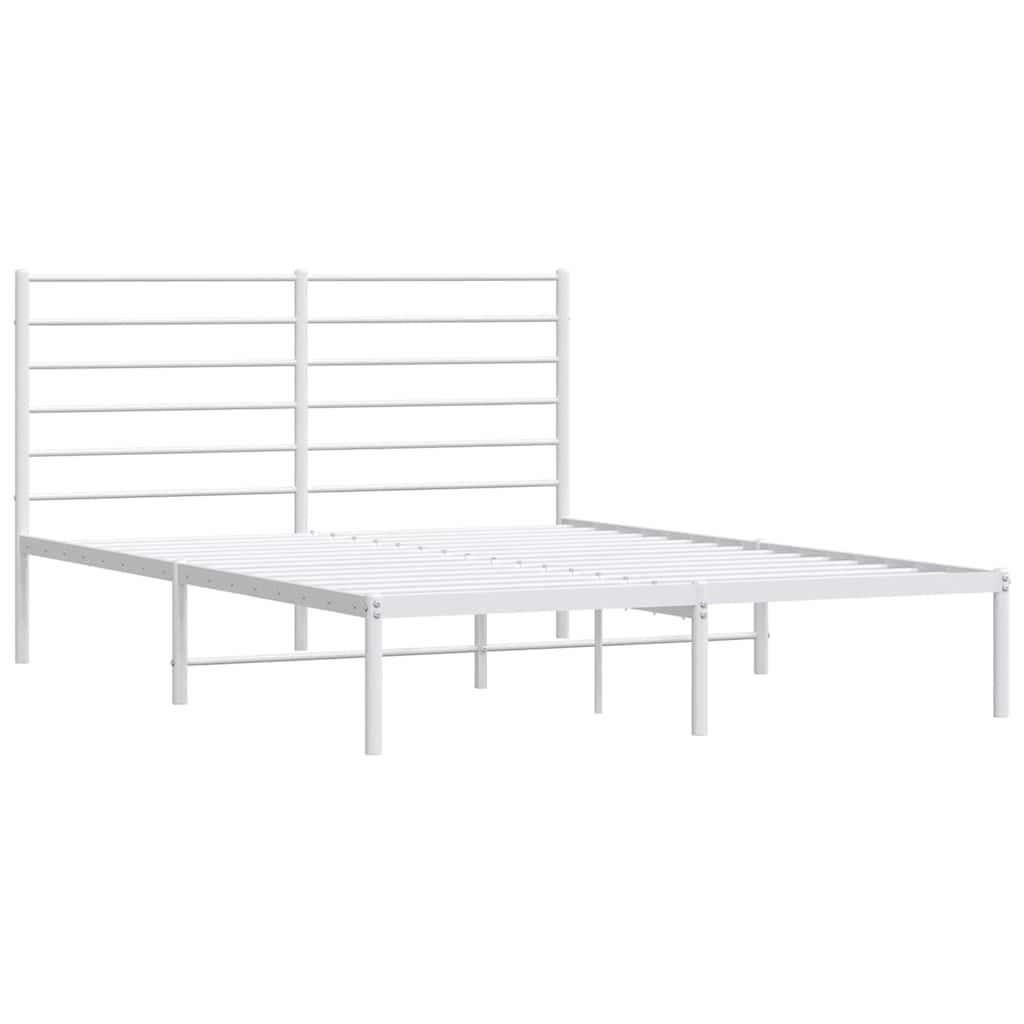 Metal Bed Frame without Mattress with Headboard White 135x190cm