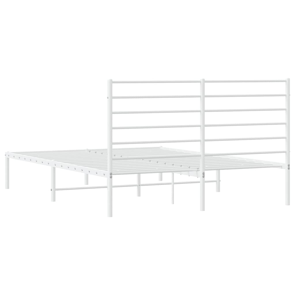Metal Bed Frame without Mattress with Headboard White 135x190cm