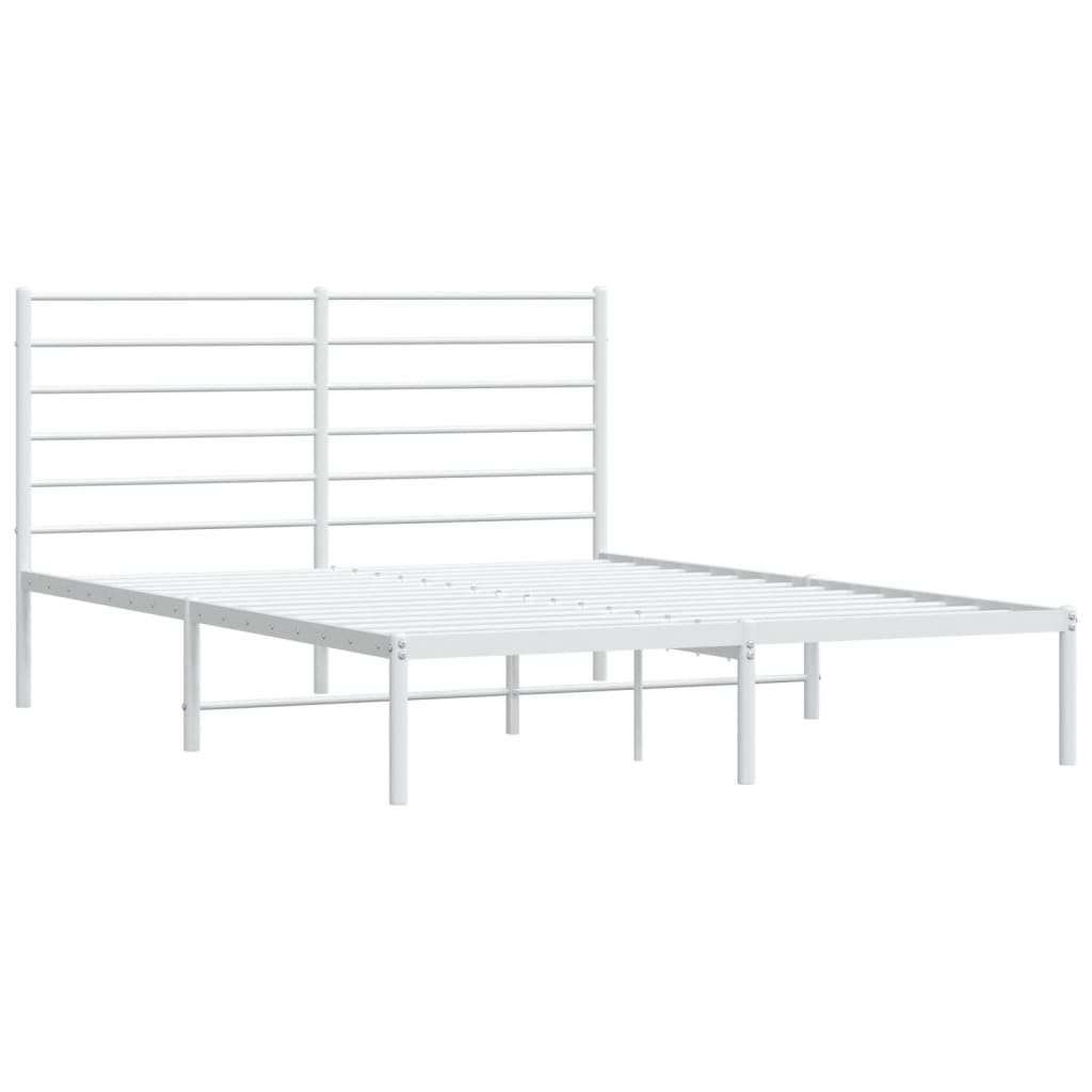 Metal Bed Frame without Mattress with Headboard White 140x190cm