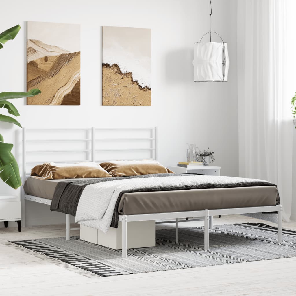 Metal Bed Frame without Mattress with Headboard White 140x190cm