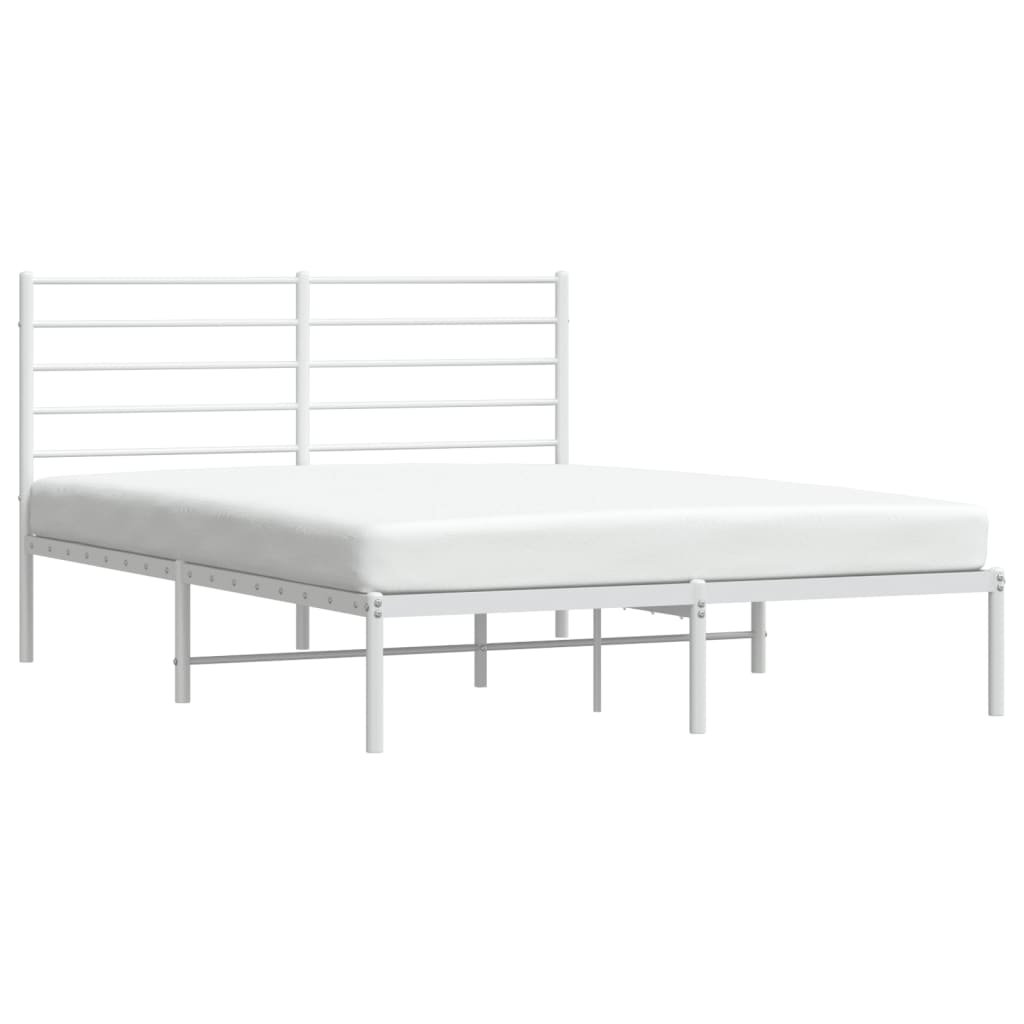 Metal Bed Frame without Mattress with Headboard White 140x190cm