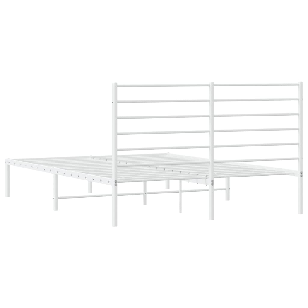 Metal Bed Frame without Mattress with Headboard White 140x190cm