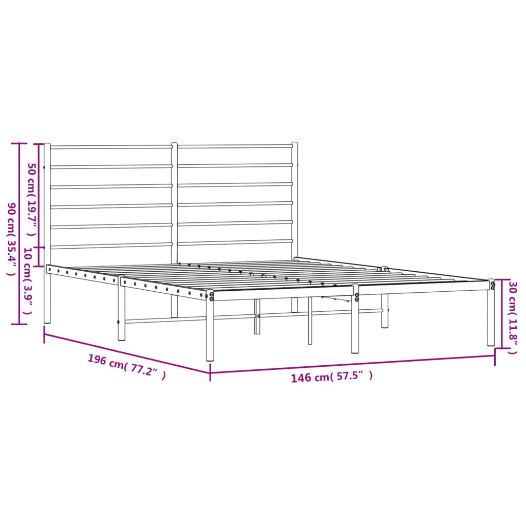 Metal Bed Frame without Mattress with Headboard White 140x190cm
