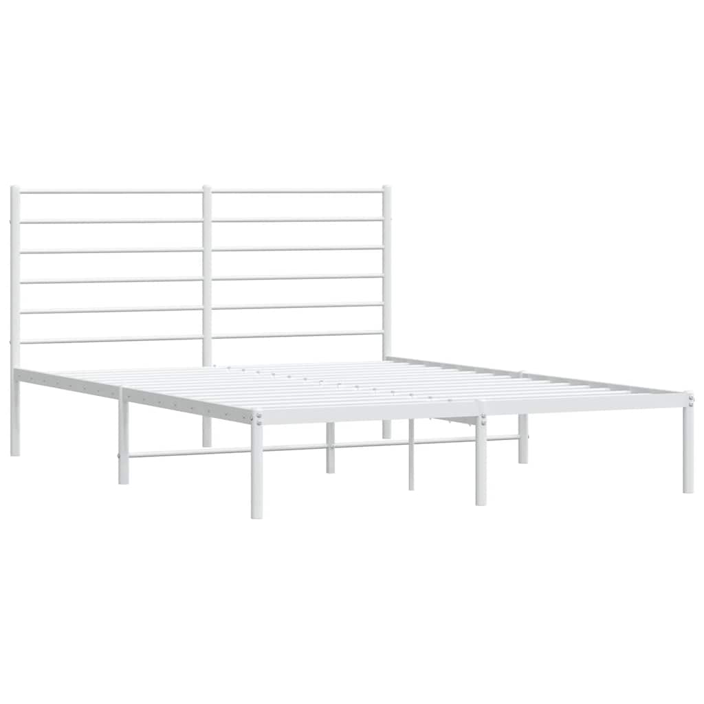 Metal Bed Frame without Mattress with Headboard White 150x200cm