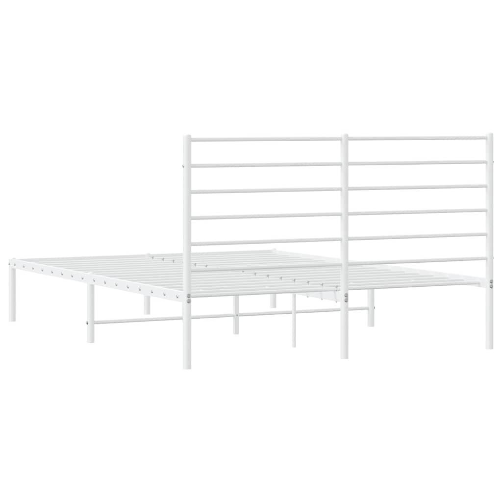 Metal Bed Frame without Mattress with Headboard White 150x200cm