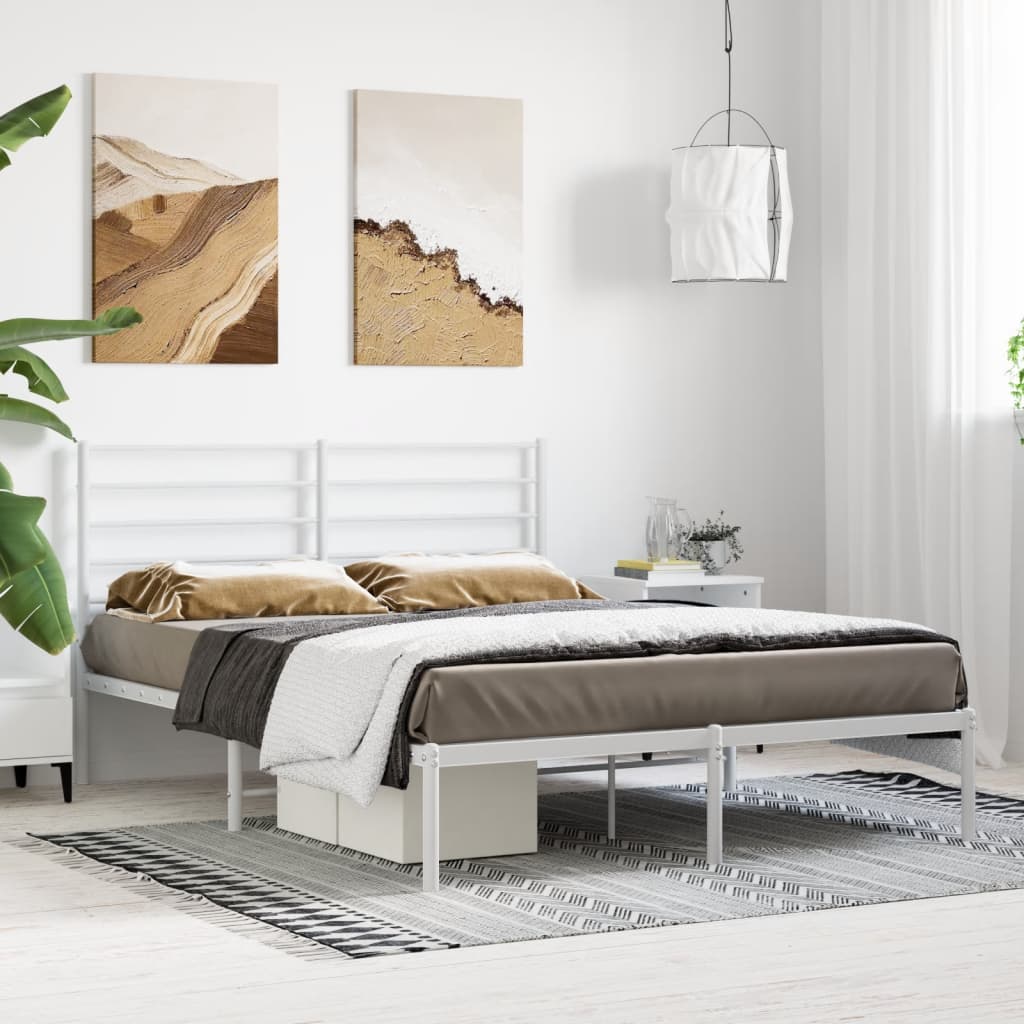 Metal Bed Frame without Mattress with Headboard White 160x200cm