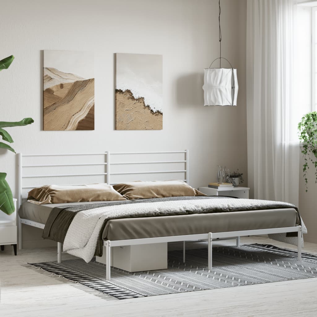 Metal Bed Frame without Mattress with Headboard White 180x200cm