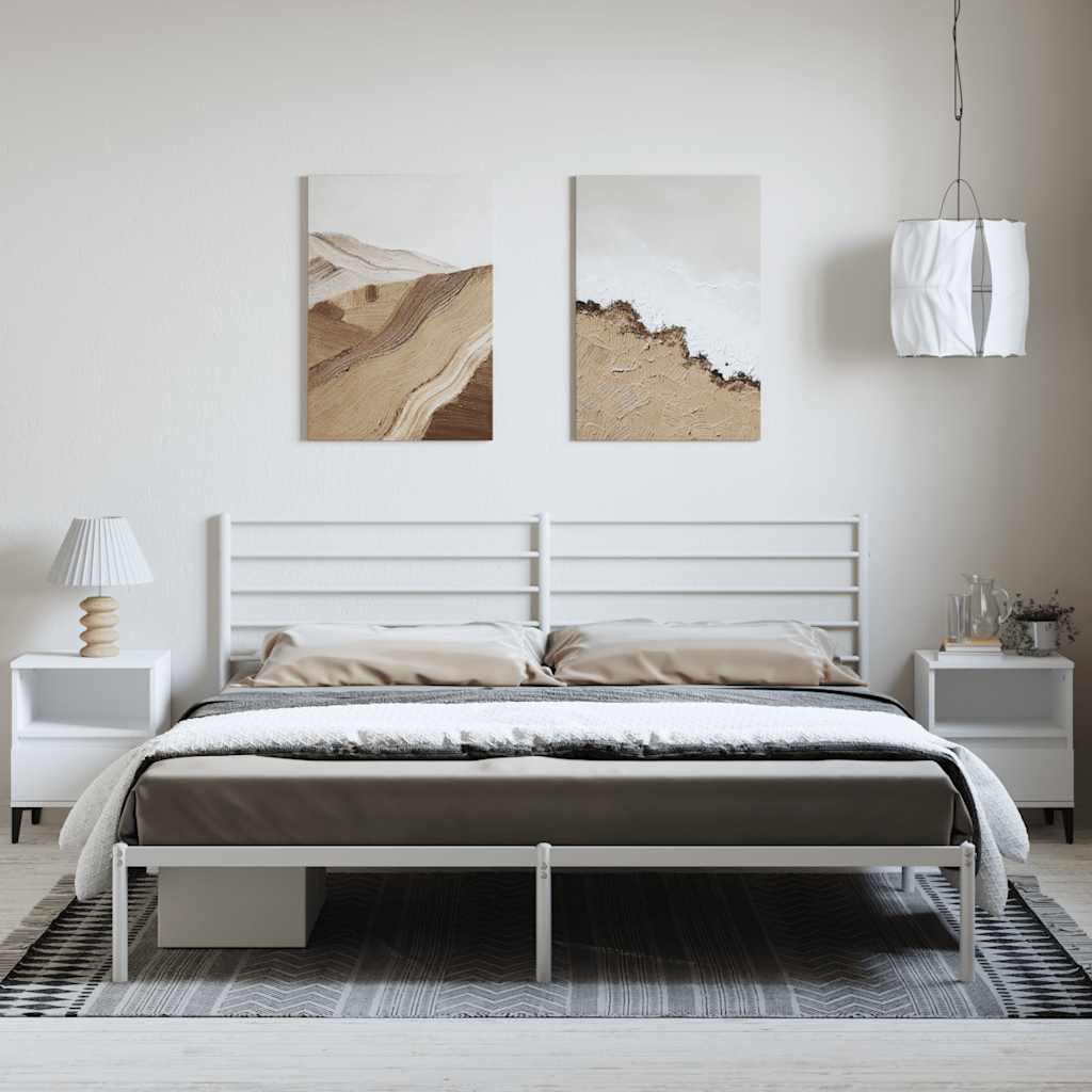Metal Bed Frame without Mattress with Headboard White 193x203cm