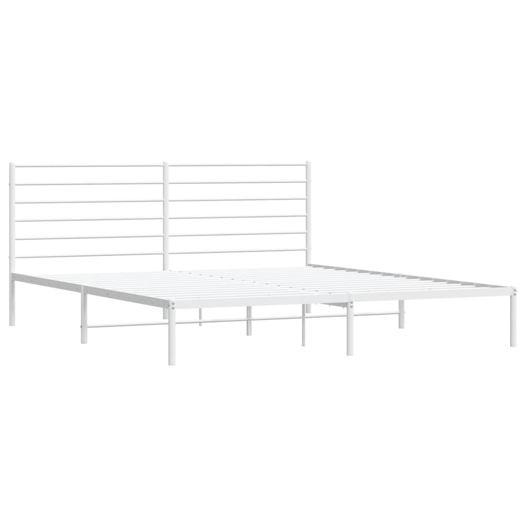 Metal Bed Frame without Mattress with Headboard White 193x203cm