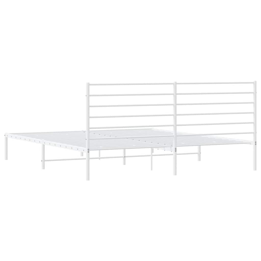 Metal Bed Frame without Mattress with Headboard White 193x203cm