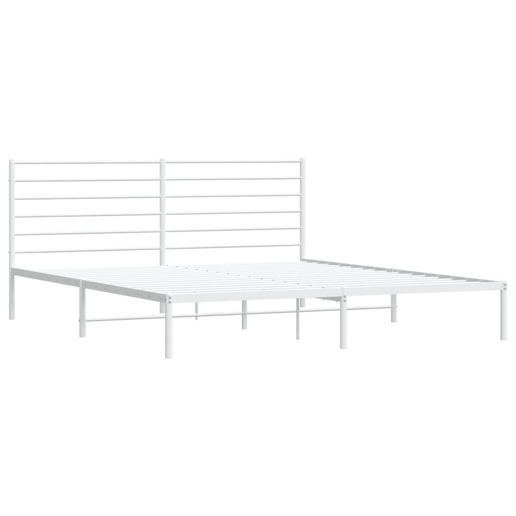 Metal Bed Frame without Mattress with Headboard White 200x200cm
