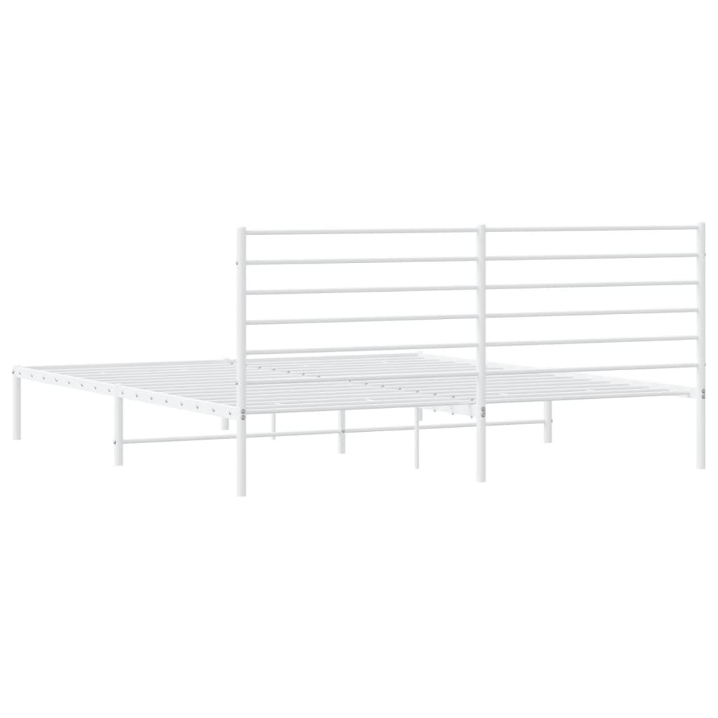Metal Bed Frame without Mattress with Headboard White 200x200cm